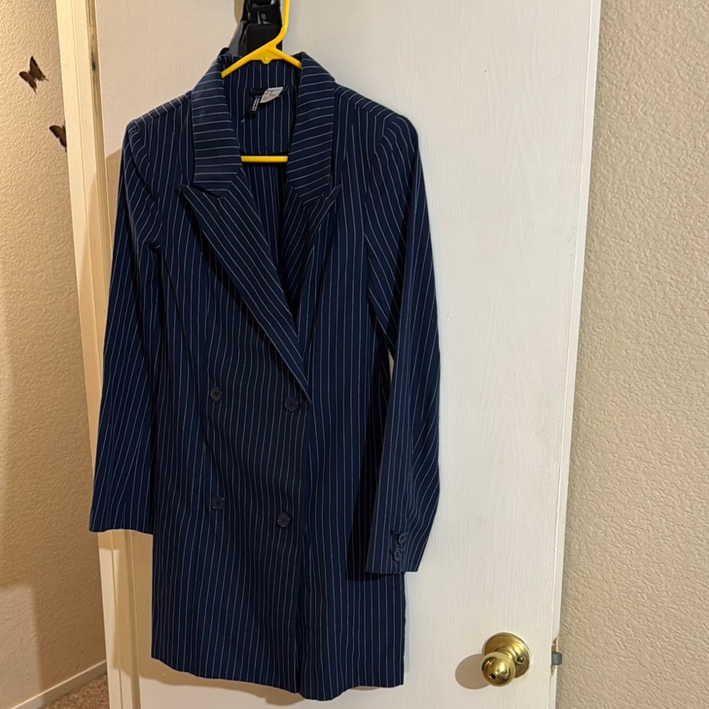 Navy Striped Women's Coat